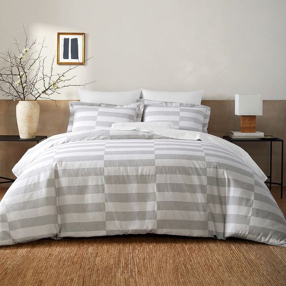 Nate Berkus Signature Broken Dobby Stripe Full/Queen Duvet Cover Set Pearl - NWT - Picture 2 of 6
